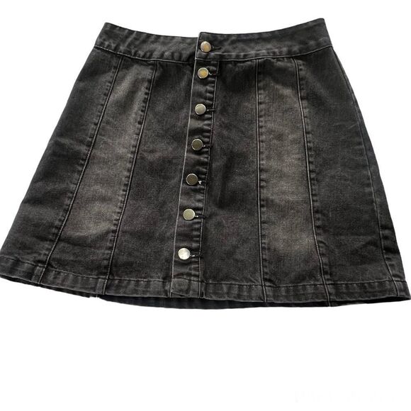 BDG Dark Gray Faded Button Up Mini Denim Skirt Sz Medium - Picture 1 of 10
